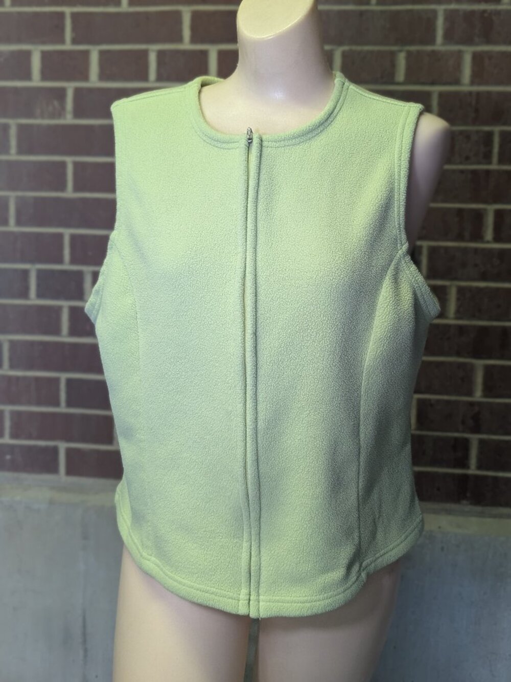 Vintage L.L.Bean Fleece Vest Womens L Lime Green Full Zip Gorpcore Normcore Hike